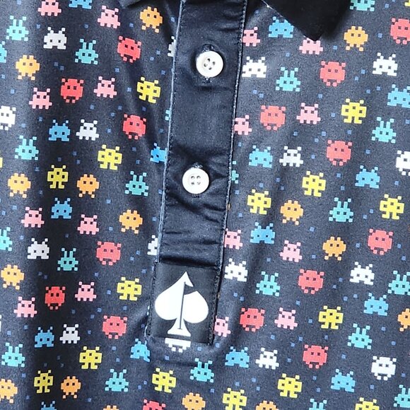 Pins & Aces Vintage Arcade Print Wicking Stretch Knit Golf Polo Small - Picture 5 of 7